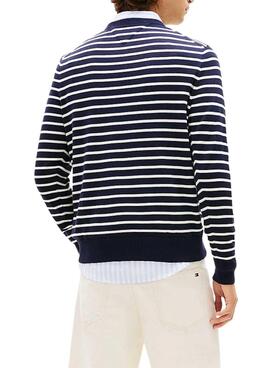Maillot à rayures bleu marine et blanc Tommy Hilfiger pour homme.