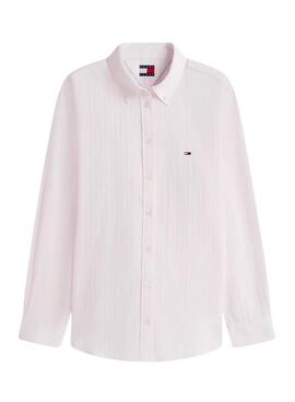 Chemise Tommy Jeans en popeline à rayures roses et blanches pour femme