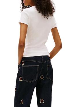 Maillot Tommy Jeans Slim Badge blanc pour femmes