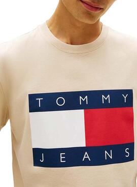 T-shirt Tommy Jeans Big Flag beige pour homme