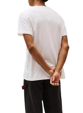 T-shirt Tommy Jeans Linear Chest blanc pour homme.