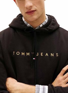 Sweat à capuche Tommy Jeans Linear Logo noir pour homme