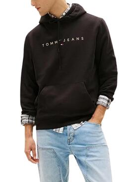 Sweat à capuche Tommy Jeans Linear Logo noir pour homme