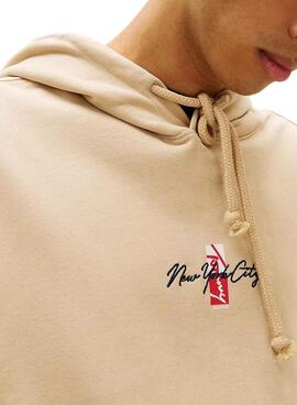 Sweat à capuche Tommy Jeans Backprint beige pour homme