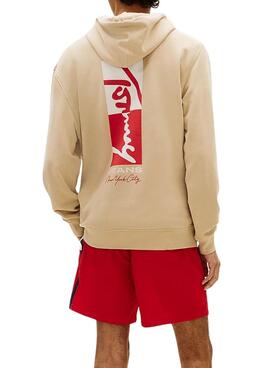 Sweat à capuche Tommy Jeans Backprint beige pour homme