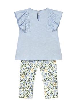 Ensemble bleu à motifs de fleurs pour bébé de la marque Mayoral.