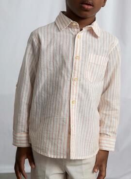 Chemise Mayoral en lin à rayures blanc et orange pour garçon
