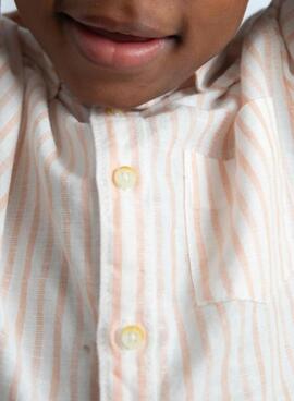 Chemise Mayoral en lin à rayures blanc et orange pour garçon