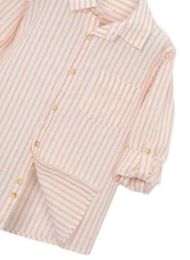 Chemise Mayoral en lin à rayures blanc et orange pour garçon