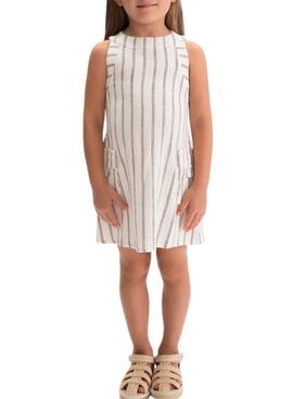 Robe en lin blanc à rayures Mayoral pour fille