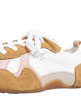 Sneakers Pepe Jeans Noa Sporty blanc et moutarde pour femme