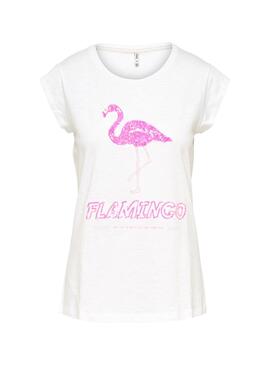 T-Shirt Only Flamingo Blanc Femme