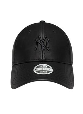Casquette New Era New York Yankees 9FORTY en cuir noir pour femme