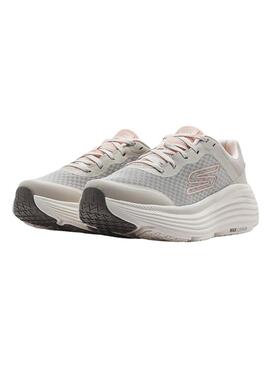 Chaussures Skechers Max Cushioning gris et rose pour femme.