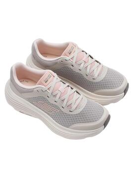 Chaussures Skechers Max Cushioning gris et rose pour femme.