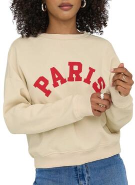 Sweat-shirt Only Onlsweat Life beige pour femme.