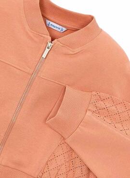 Sweat à capuche Mayoral avec fermeture éclair corail pour fille.