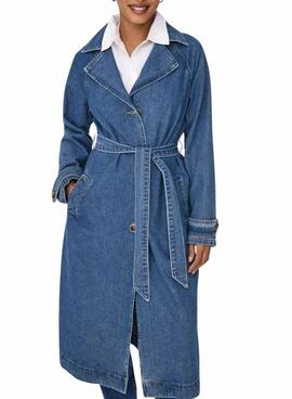Trench-coat denim Only Malou bleu pour femme.