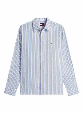 Chemise Tommy Jeans à rayures seersucker bleues pour homme