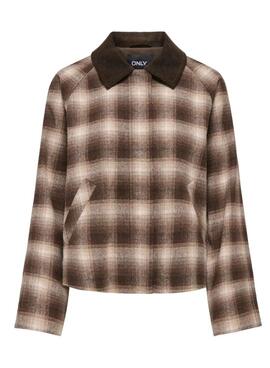 Veste à carreaux marron Only Kine pour femme.