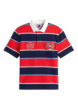 Polo Tommy Jeans Stripes Rugby à rayures rouges pour homme.