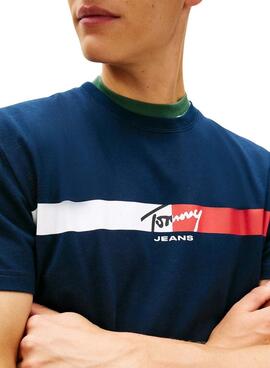 T-shirt Tommy Jeans Signature Stripe marine pour homme