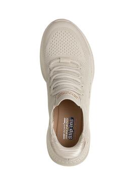 Chaussures Skechers BOBS Squad 4 beige pour femme.