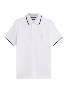 Polo Tommy Hilfiger Piqué blanc à rayures contrastantes pour homme