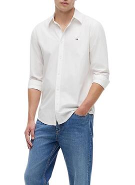Chemise Tommy Jeans en popeline blanc, coupe régulière, pour homme.