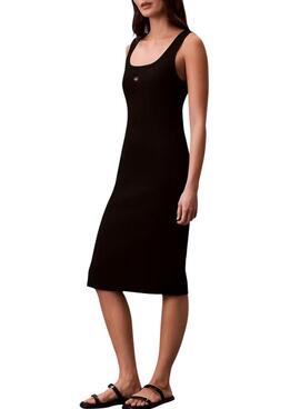 Robe Calvin Klein Jeans Baby Rib square noir pour femme