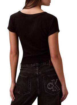T-shirt Calvin Klein Jeans Woven Label noir pour femme