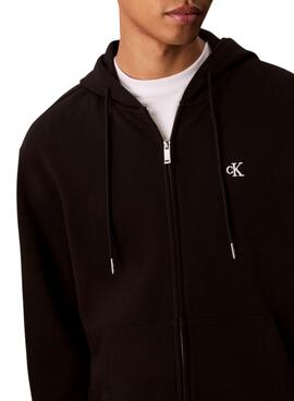 Sweat à capuche Calvin Klein Jeans Monogram zip noir pour homme
