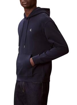 Sweat à capuche Calvin Klein Jeans Monogramme bleu marine pour homme