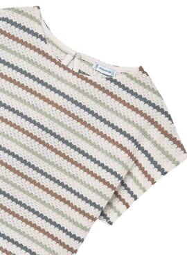 T-shirt Mayoral à rayures multicolores en tricot pour fille.