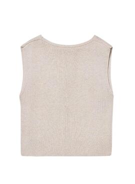 Top de maire beige en punto con botones para niña