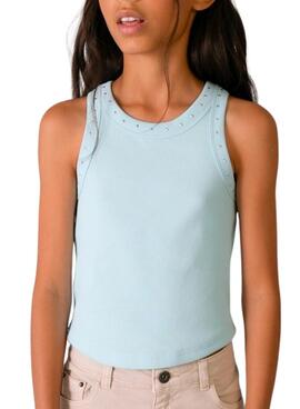 T-shirt bleue Mayoral avec des clous pour fille.