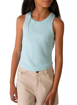 T-shirt bleue Mayoral avec des clous pour fille.