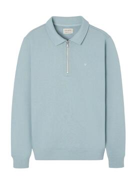 Sweatshirt Silbon demi-zip bleue pour homme