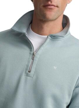 Sweatshirt Silbon demi-zip bleue pour homme