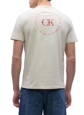 T-shirt Calvin Klein Jeans logo circulaire beige pour homme