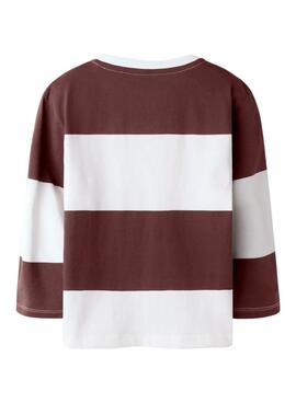 T-shirt Name It à rayures marron et blanc avec skateboard pour garçon