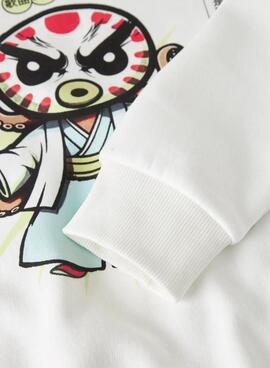 Sweat à capuche Name It avec dessin japonais blanc cassé pour garçon