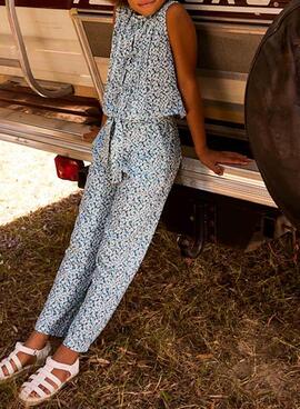 Pantalon Mayoral bleu imprimé pour fille.