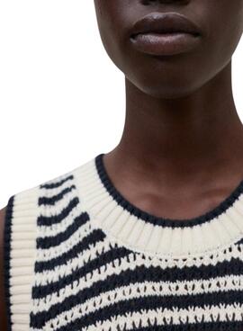 Maillot Ecoalf Tulip beige à rayures pour femme.