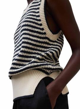 Maillot Ecoalf Tulip beige à rayures pour femme.