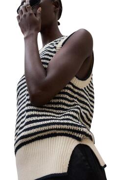 Maillot Ecoalf Tulip beige à rayures pour femme.