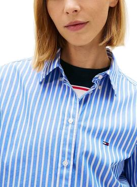 Chemise en popeline Tommy Jeans à rayures bleues pour femme