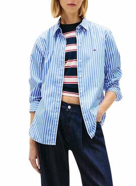 Chemise en popeline Tommy Jeans à rayures bleues pour femme