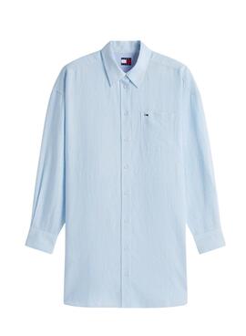 Robe chemise Tommy Jeans oversize en lin bleu pour femme