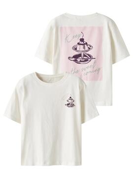 T-shirt Name It Bena avec motif graphique en crème pour fille